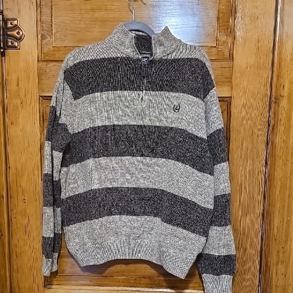 Chaps Brown and Tan 1/4 Zip Up Collegiate Sweater with Classic Design XL